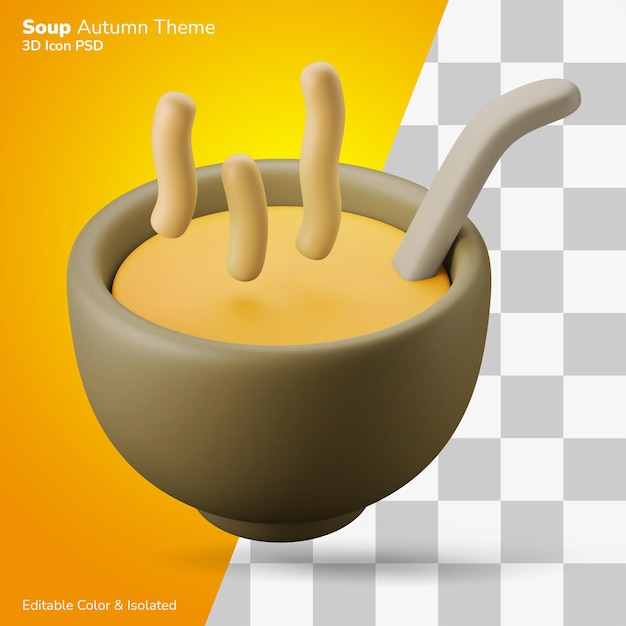 Ilustração 3d de pratos de sopa quente renderização ícone 3d editável isolado