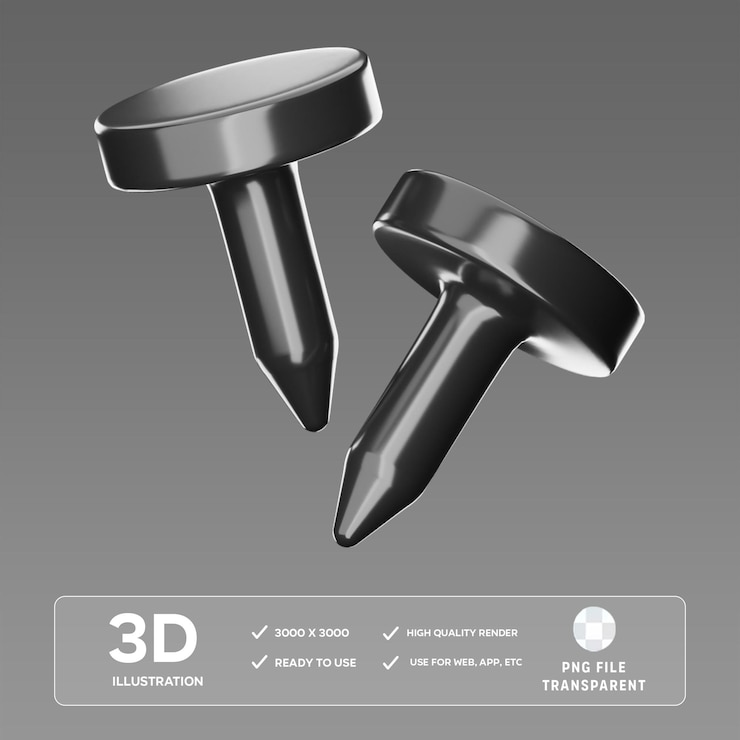 PSD ilustração 3d de pregos em psd
