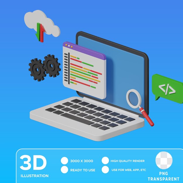 PSD ilustração 3d de programação psd