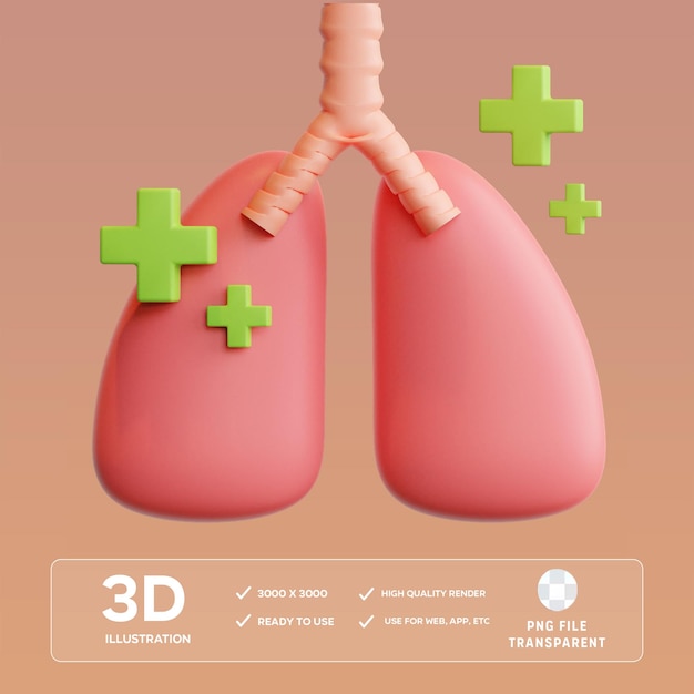 Ilustração 3D de pulmões saudáveis PSD