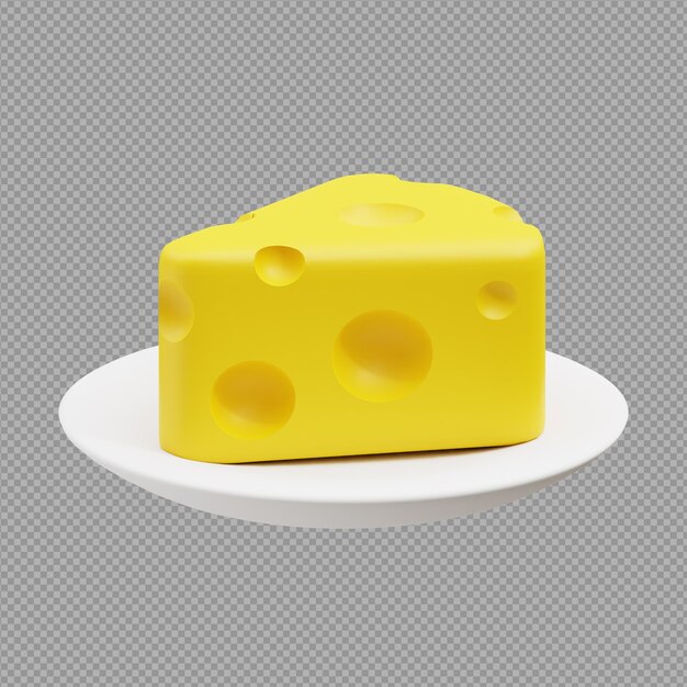 PSD ilustração 3d de queijo em prato parecendo delicioso em fundo claro