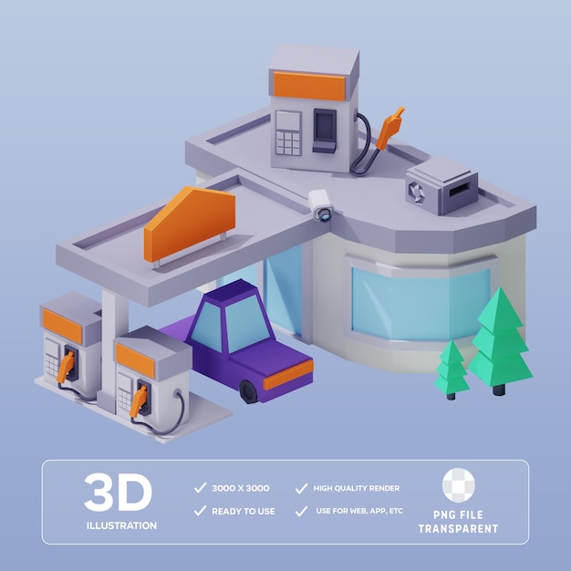 Ilustração 3D de reabastecimento de combustível de automóvel