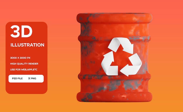 Ilustração 3D de reciclagem de barris de petróleo PSD