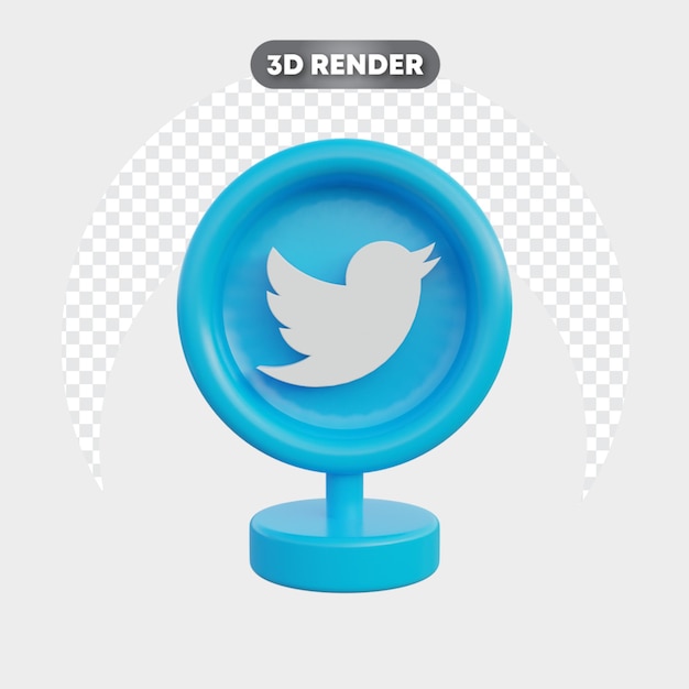 Ilustração 3d de redes sociais isoladas do twitter