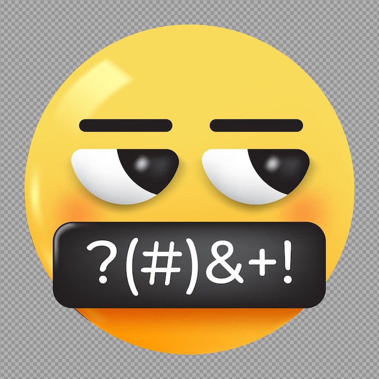 PSD ilustração 3d de rosto zangado com palavras desagradáveis ícone emoji em fundo transparente
