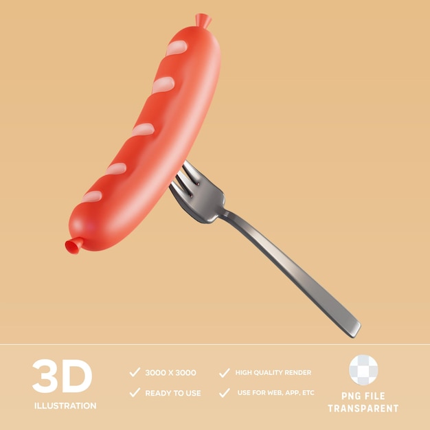 Ilustração 3D de salsicha PSD