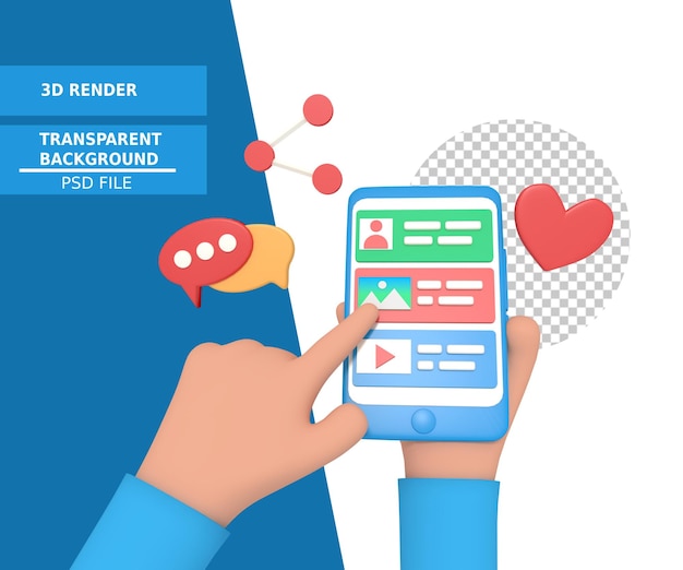 Ilustração 3d de segurar o telefone e compartilhar minha conta