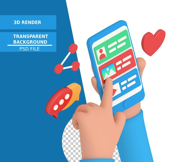 ilustração 3D de segurar o telefone e compartilhar minha conta