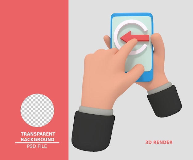 PSD ilustração 3d de segurar smartphone com ícone de login