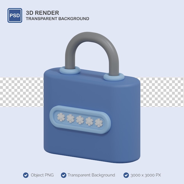 ilustração 3d de senha de cadeado
