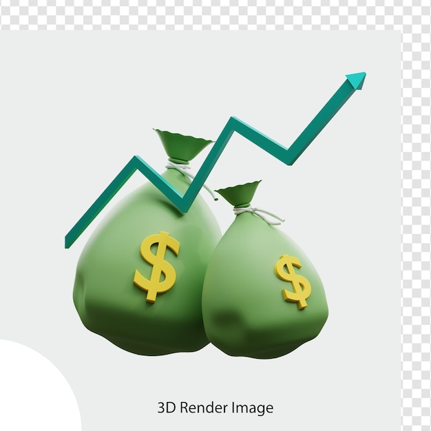 Ilustração 3d de seta crescente de nota de dólar