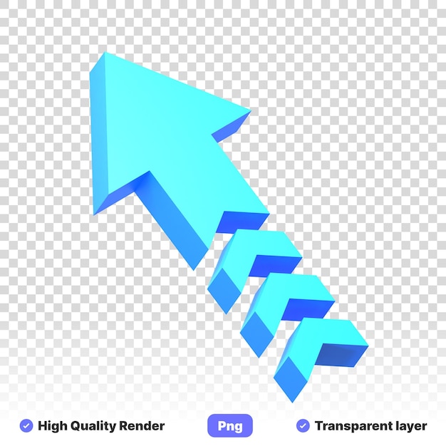Ilustração 3D de sinal de trânsito azul flecha digital de sinalização de semáforo em fundo transparente
