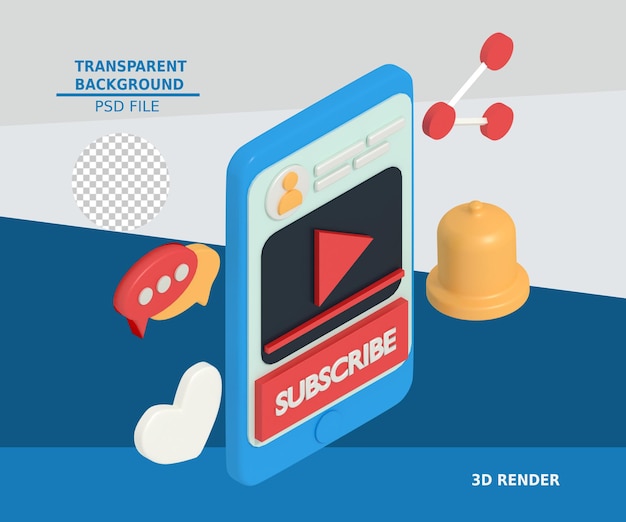 Ilustração 3d de streaming de vídeo no telefone