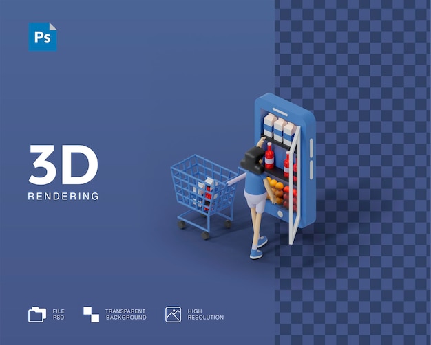 PSD ilustração 3d de supermercado online