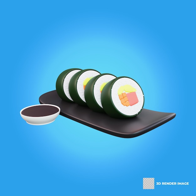 Ilustração 3d de sushi de comida asiática