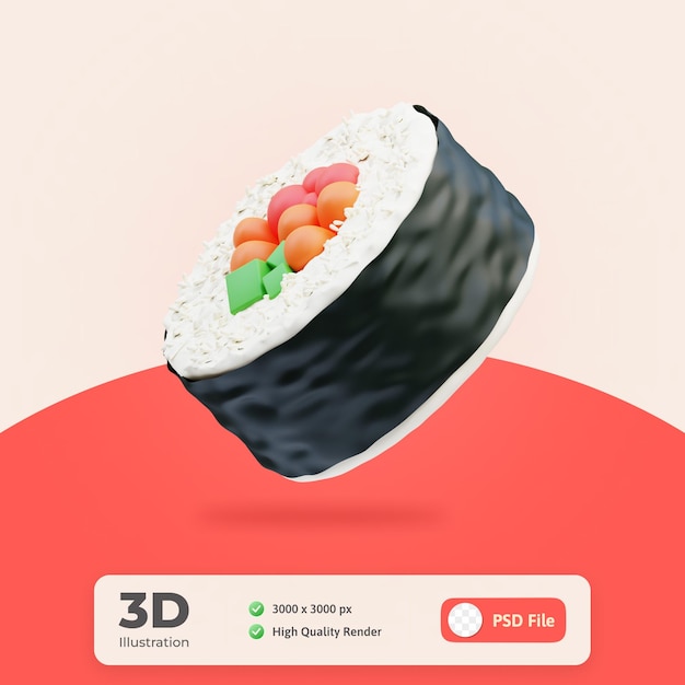 Ilustração 3d de sushi de ícone japonês