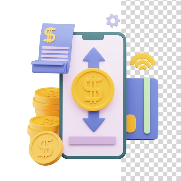 ilustração 3d de transferência de dinheiro