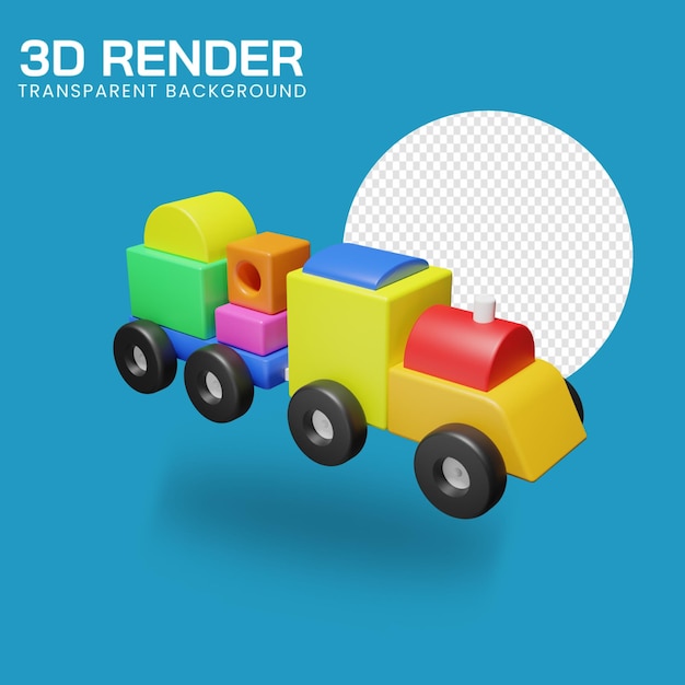 ilustração 3D de trem de brinquedo de bloco de madeira