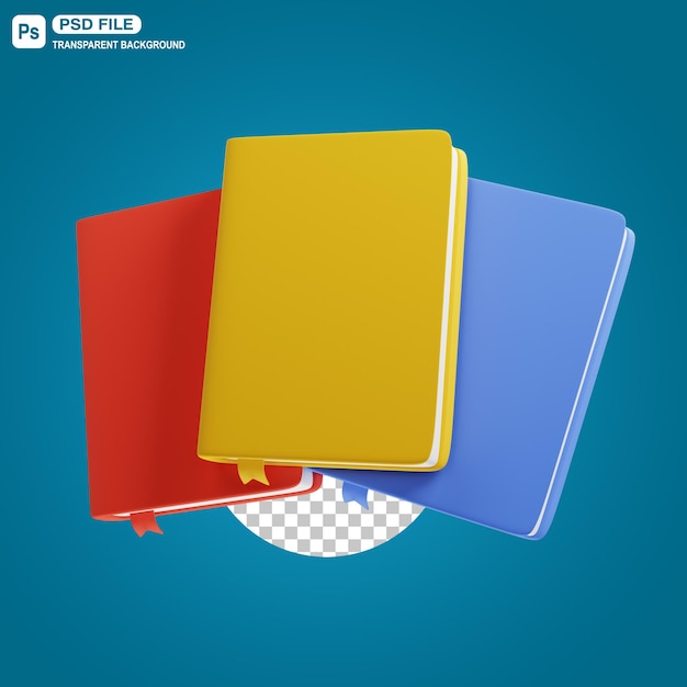 PSD ilustração 3d de três livros flutuantes