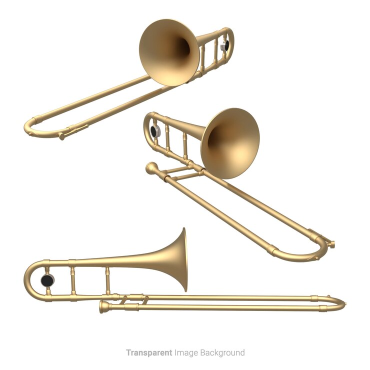 PSD ilustração 3d de trombone com um instrumento musical de fundo branco isolado