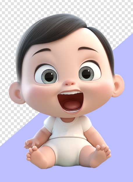 PSD ilustração 3d de um adorável personagem bebê fofo com expressão facial risonha