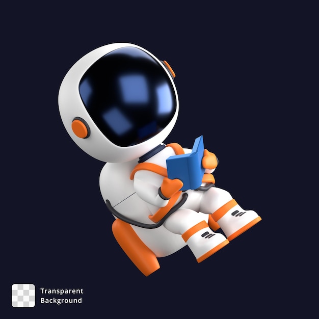 PSD ilustração 3d de um astronauta lendo um livro