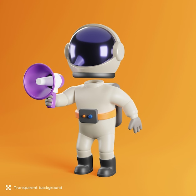 Ilustração 3d de um astronauta segurando um megafone