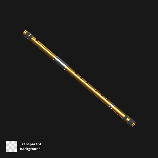 PSD ilustração 3d de um bansuri preto e dourado