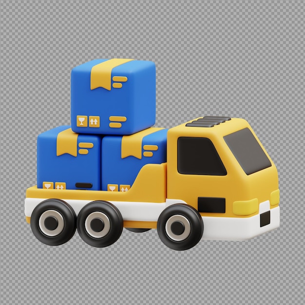 Ilustração 3D de um caminhão carregando caixas para fins de transporte