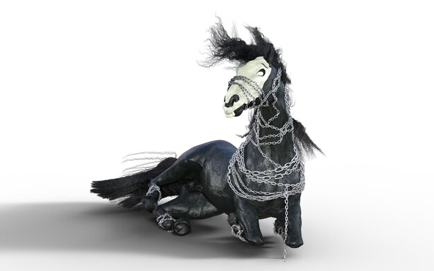PSD ilustração 3d de um cavalo preto de fantasia isolado no fundo de tela verde cavalo do diabo