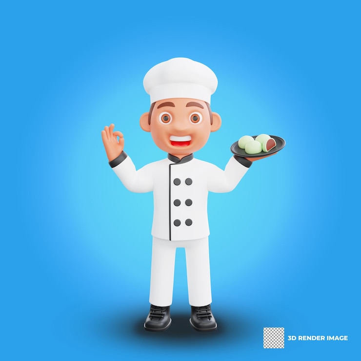 PSD ilustração 3d de um chef desenho de personagem de desenho animado