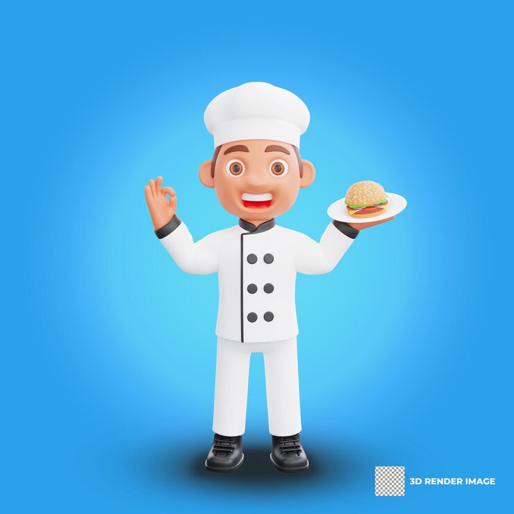 PSD ilustração 3d de um chef desenho de personagem de desenho animado