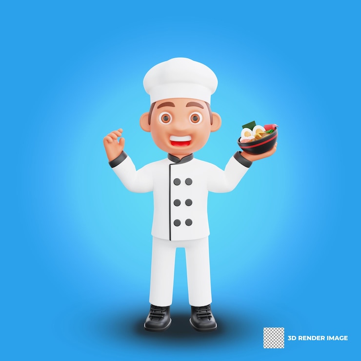 PSD ilustração 3d de um chef desenho de personagem de desenho animado