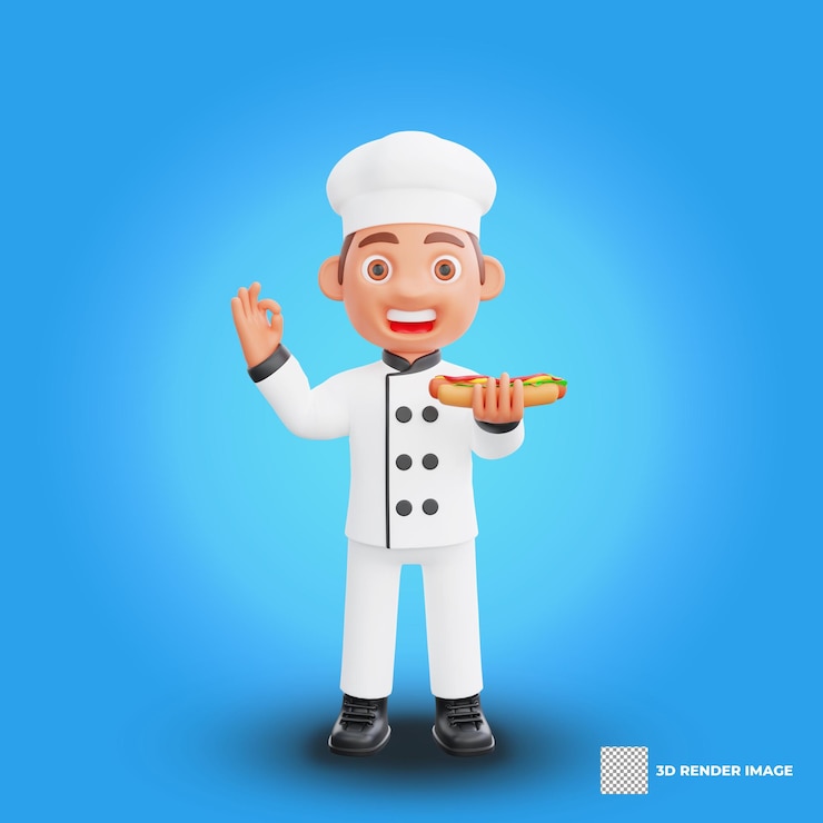 PSD ilustração 3d de um chef desenho de personagem de desenho animado