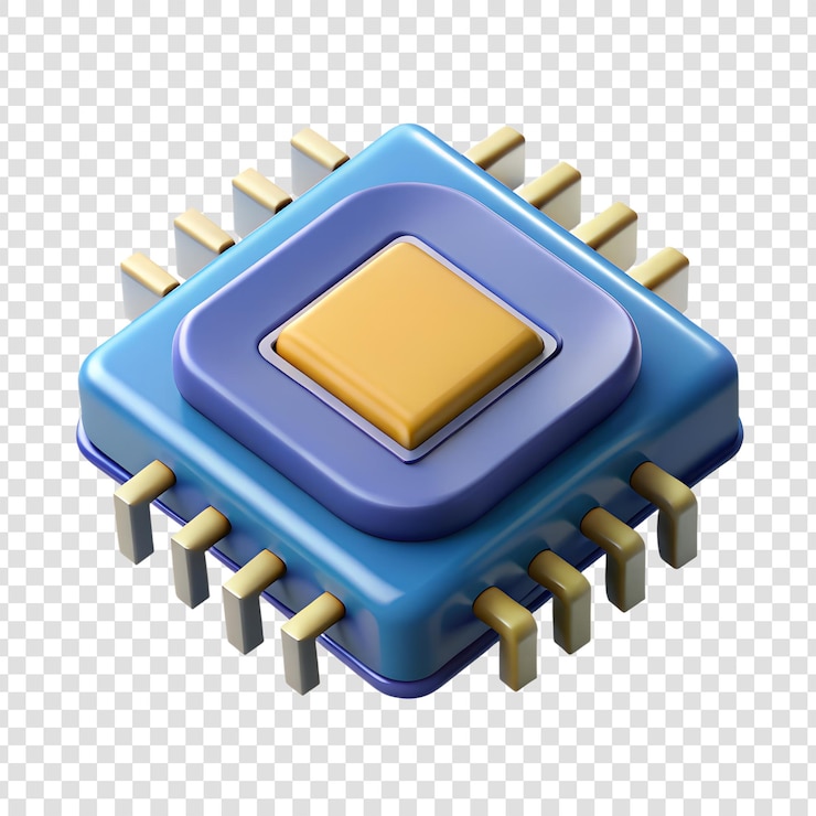 PSD ilustração 3d de um chip de computador moderno azul e amarelo