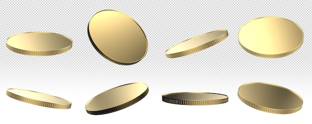 PSD ilustração 3d de um conjunto de moedas de ouro isolado por dinheiro