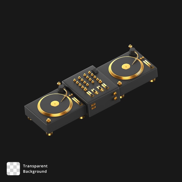 PSD ilustração 3d de um dj vinyl player preto e dourado