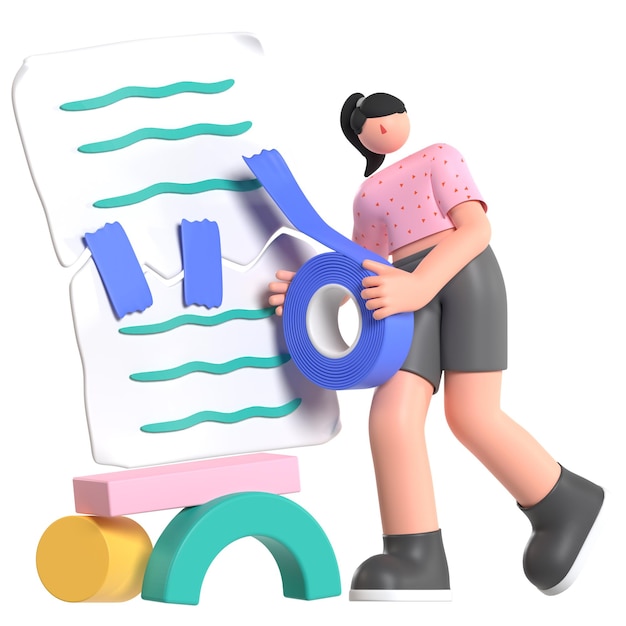 Ilustração 3D de um documento de arquivo quebrado