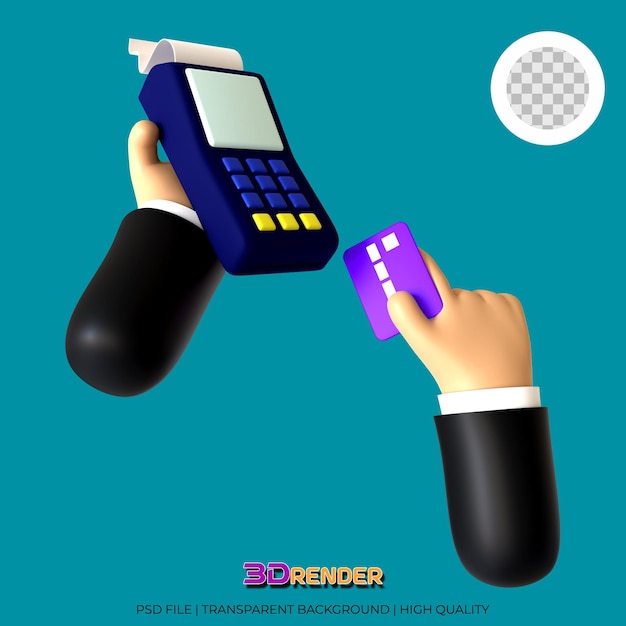 Ilustração 3D de um gesto de mão segurando um pagamento com cartão de crédito