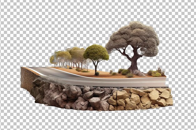 PSD ilustração 3d de um pedaço de estrada verde, estrada isolada, viagem criativa e design de estrada turística 3d