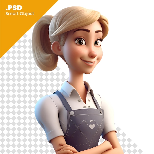PSD ilustração 3d de um personagem de desenho animado com modelo psd apronisolado em fundo branco