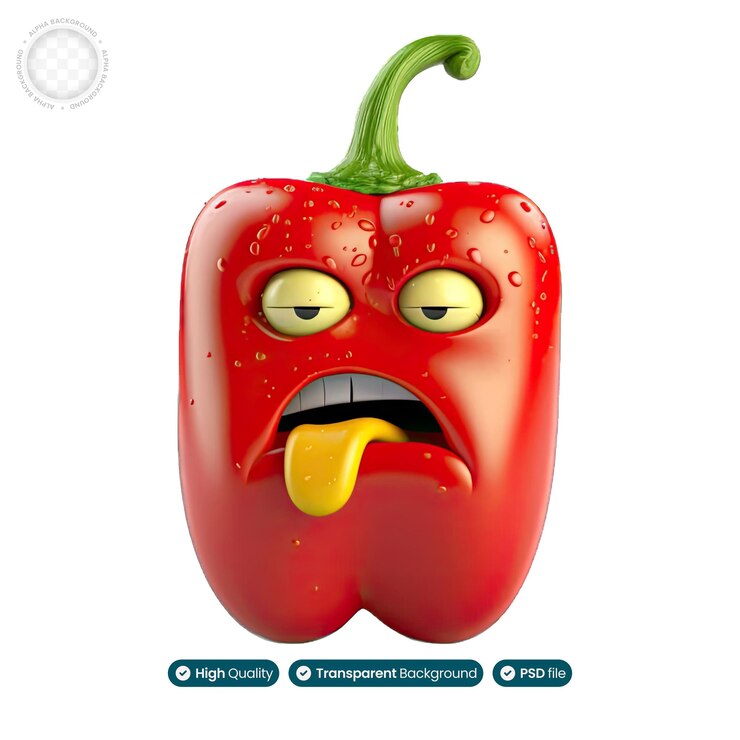 PSD ilustração 3d de um pimentão com expressão triste transmitindo sentimentos não ditos