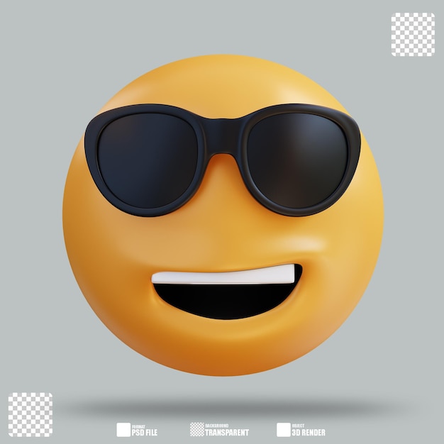 PSD ilustração 3d de um rosto sorridente com óculos de sol