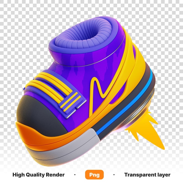 PSD ilustração 3d de um sapato de marca colorido para jogos em fundo transparente