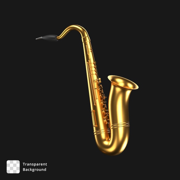 Ilustração 3d de um saxofone preto e dourado