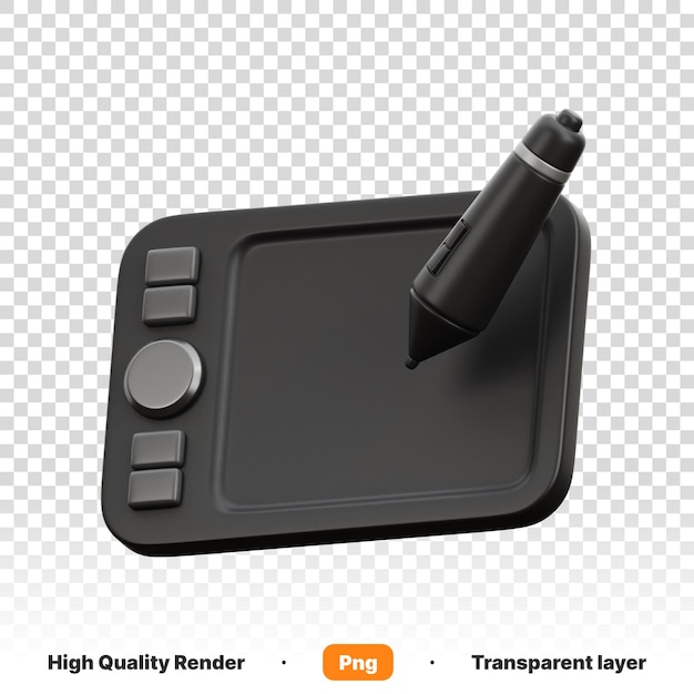 PSD ilustração 3d de um tablet de telefone com um lápis em cima em fundo transparente