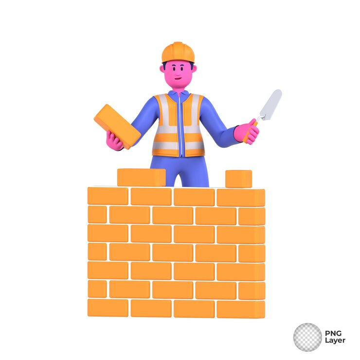 PSD ilustração 3d de um trabalhador construindo uma parede personifica o artesanato e a dedicação ao seu trabalho