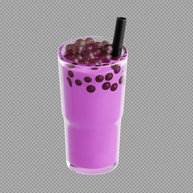 Ilustração 3D de uma bebida fria com sabor roxo parecendo deliciosa em fundo transparente