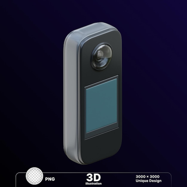 Ilustração 3D de uma câmera de lente digital com exibição digital em fundo transparente