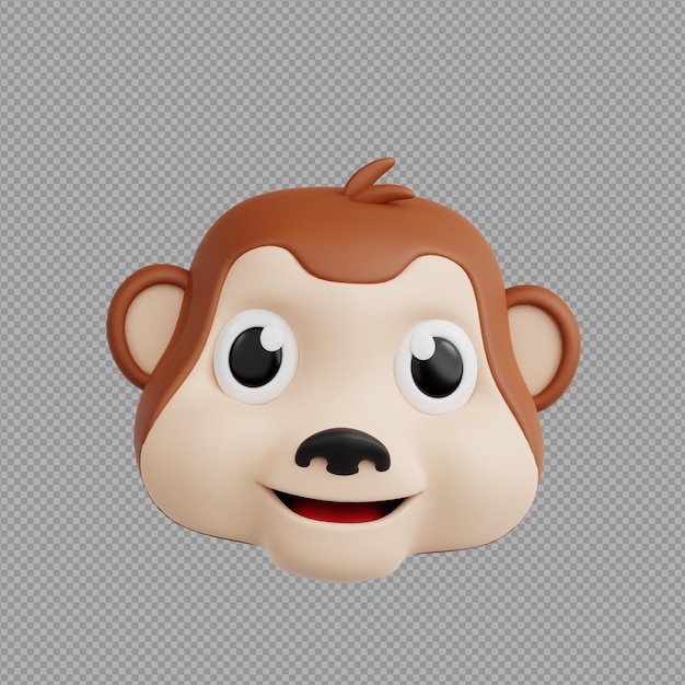 Ilustração 3D de uma cara de macaco bonito em fundo claro